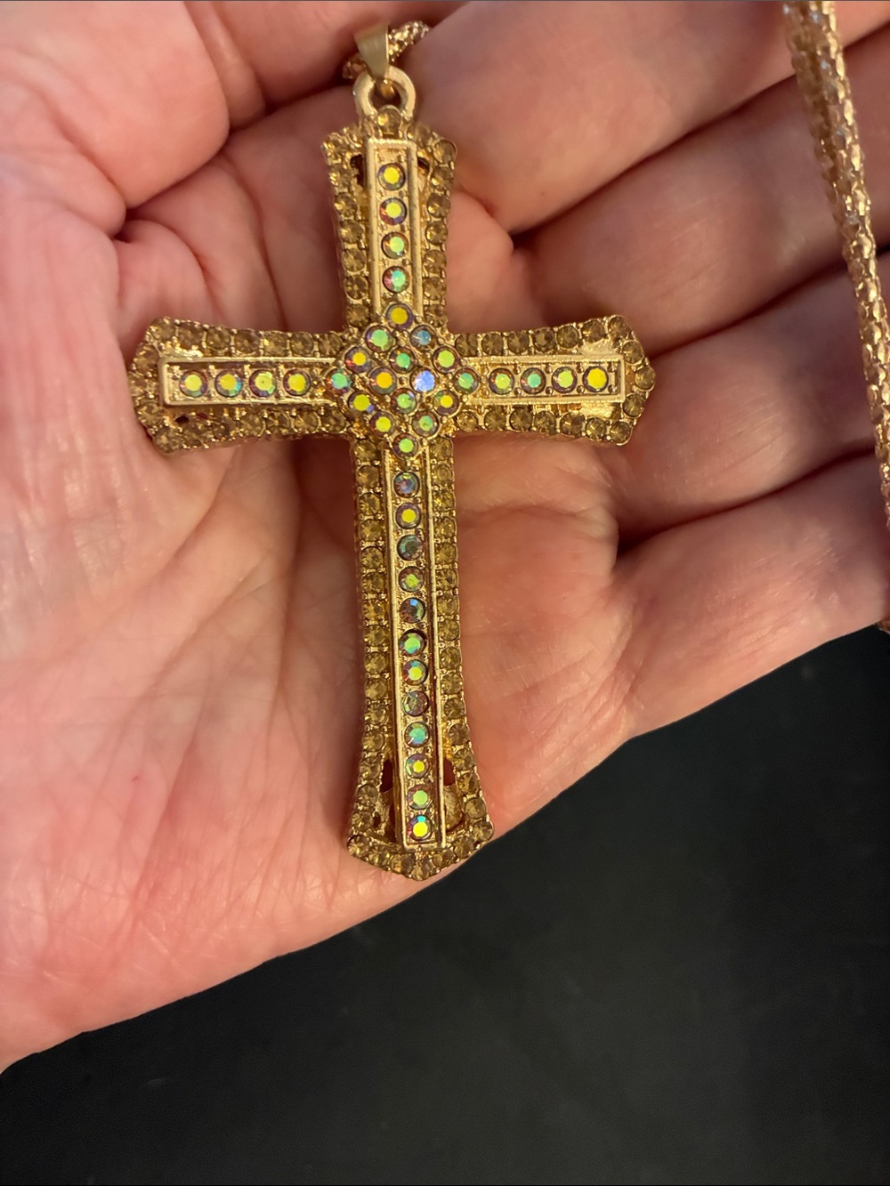 Crystal Cross Gold-Tone Pendant Necklace NWOT